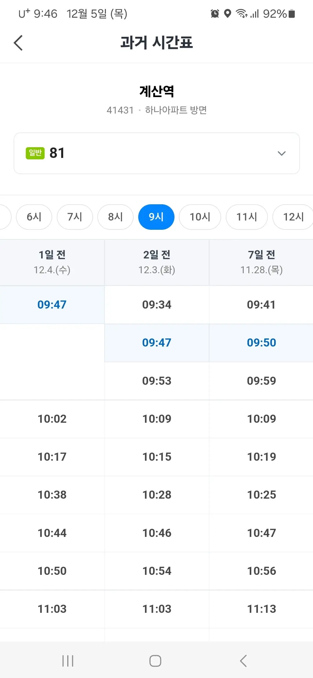 81번 과거 시간표