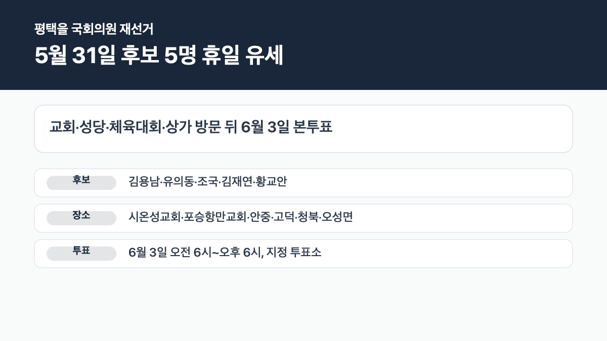 평택을 재선거 후보 5명 5월 31일 유세와 6월 3일 본투표를 정리한 대표 이미지
