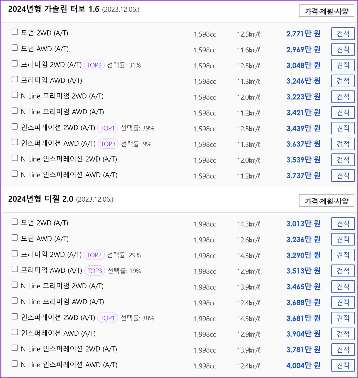 2024 디 올 뉴 투싼 가격표 카탈로그 다운로드