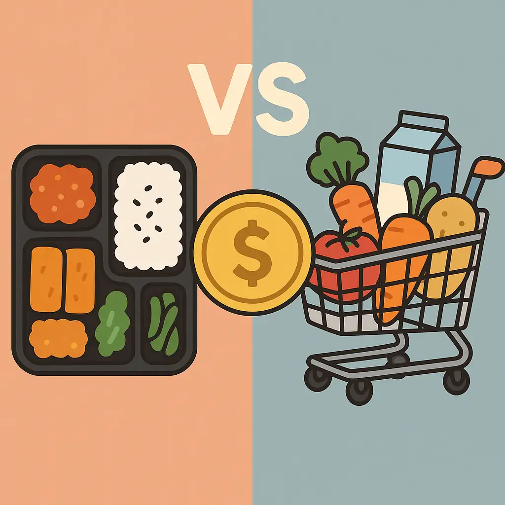 편의점-도시락과-마트-식재료를-비교하며-한쪽에는-도시락,-다른-한쪽에는-식재료가-있는-구도를-통해-어떤-선택이-더-절약인지-상징적으로-표현한-이미지