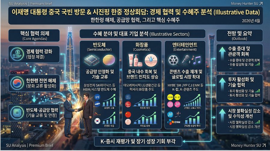 이재명 대통령 중국 국빈 방문 시진핑 한중 정상회담 경제 협력 수혜주 한한령 해제 공급망 반도체 화장품 엔터 2026년 4월