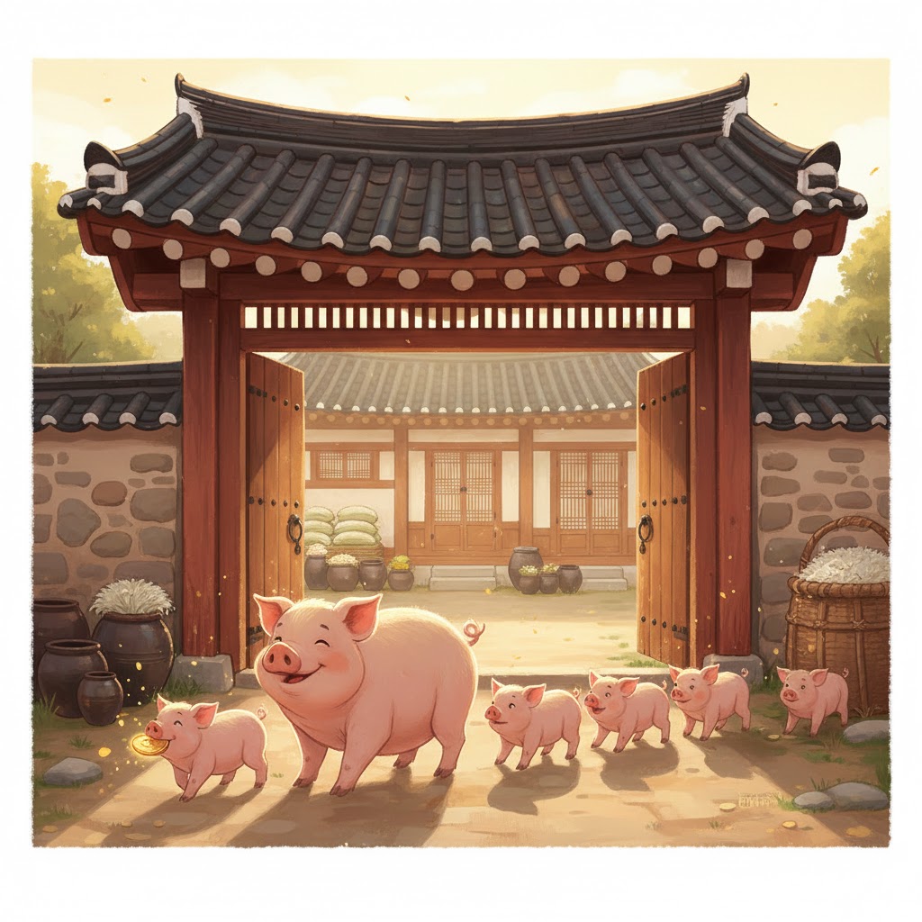 돼지가 집으로 들어오는 이미지