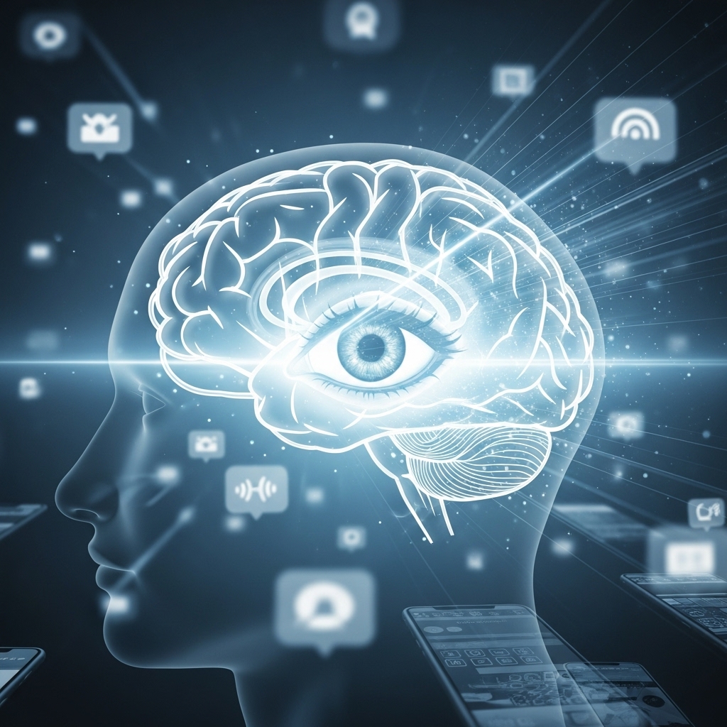 스마트폰 알림과 디지털 방해 요소를 뚫고 높은 집중력을 발휘하는 뇌의 모습