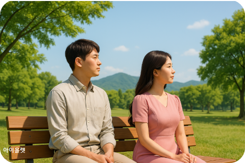 야외에서 먼 곳 바라보기