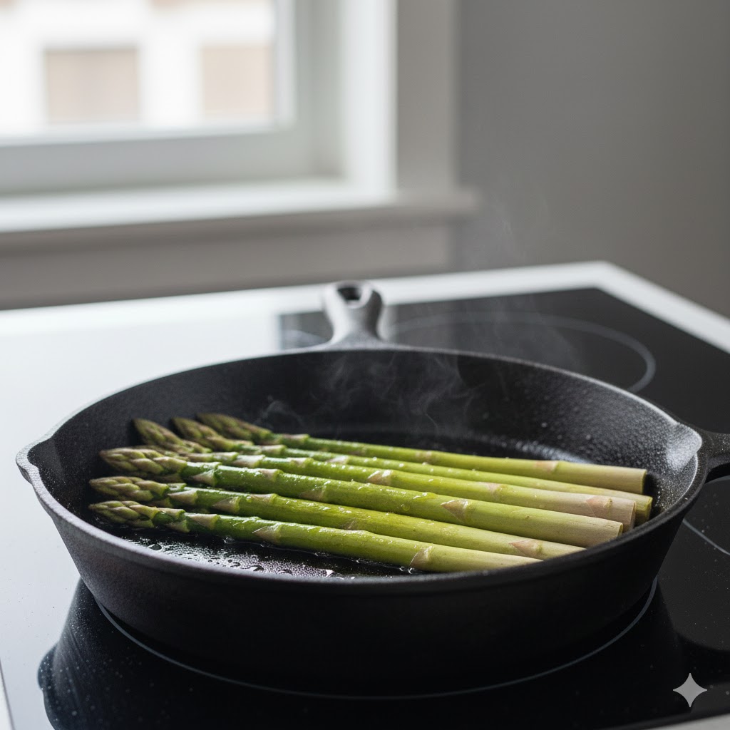 삭한 식감은 살리고 노릇하게 구워진 풍미가 일품인 아스파라거스