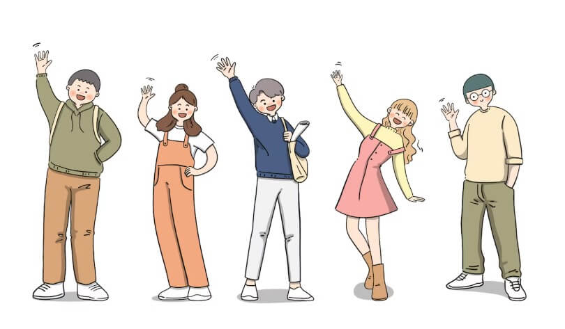 소상공인들이 다같이 손 흔드는 모습