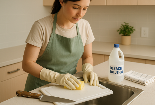 시중독 예방을 위해 조리기구 소독하는 모습