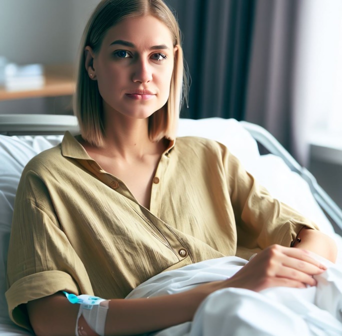 병원에서 건강을 회복중인 여성(made by Bing)