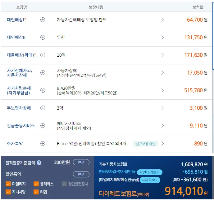 삼성화재 벤츠 E300 보험료