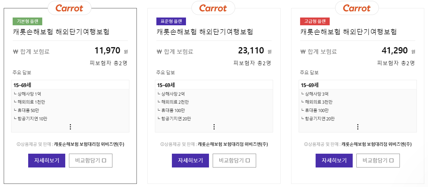 여행자보험 비교하기