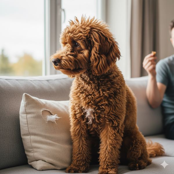 "10대 소년 같은 반항적인(?) 표정의 갈색 푸들. 보호자의 말을 못 들은 척 창밖을 바라보는 모습"