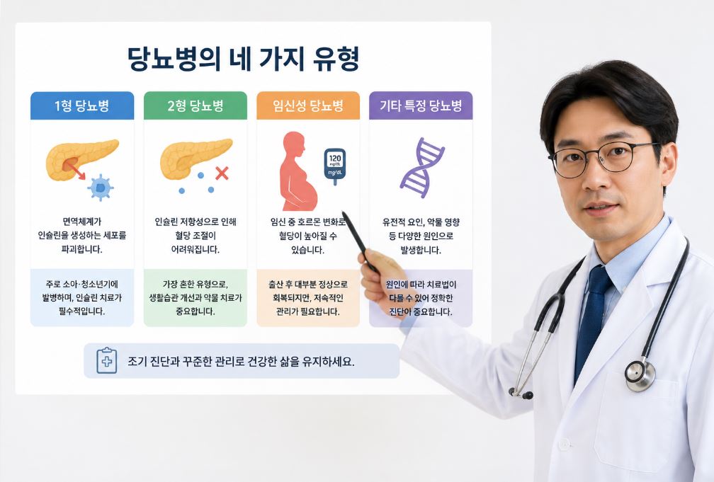 당뇨병 4가지 유형을 설명하는 의사