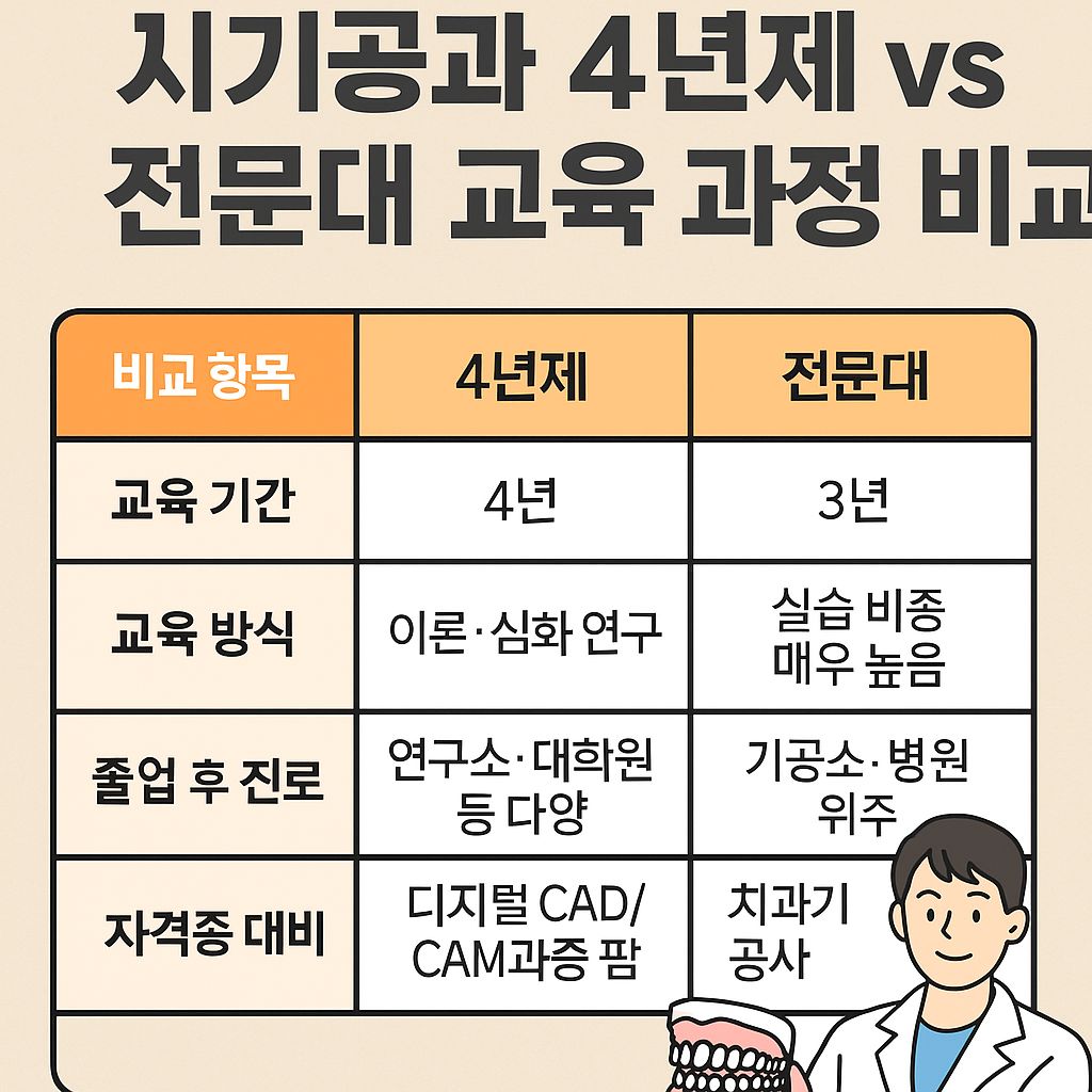치기공과 4년제 vs 전문대 교육 과정 비교