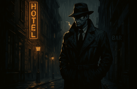 어두운 골목 속 고독한 분위기의 남자