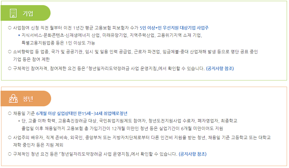 청년일자리도약장려금 사업 (기업 / 청년)