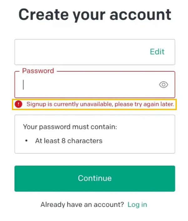 Open AI 가입 오류 안내 멘트