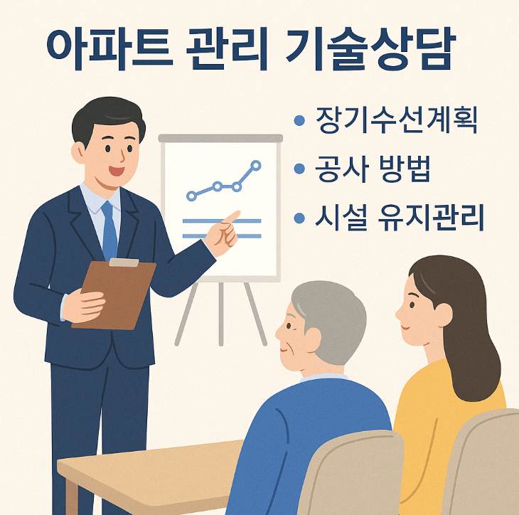 장기수선계획표를 들고 회의 중인 입주자대표