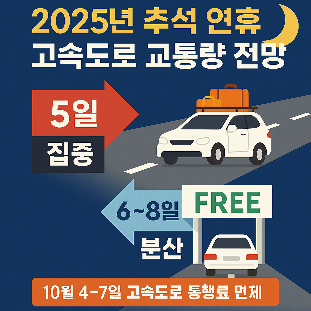 2025년 추석 연휴 고속도로 교통량 전망 – 귀성 5일 집중, 귀경 6~8일 분산