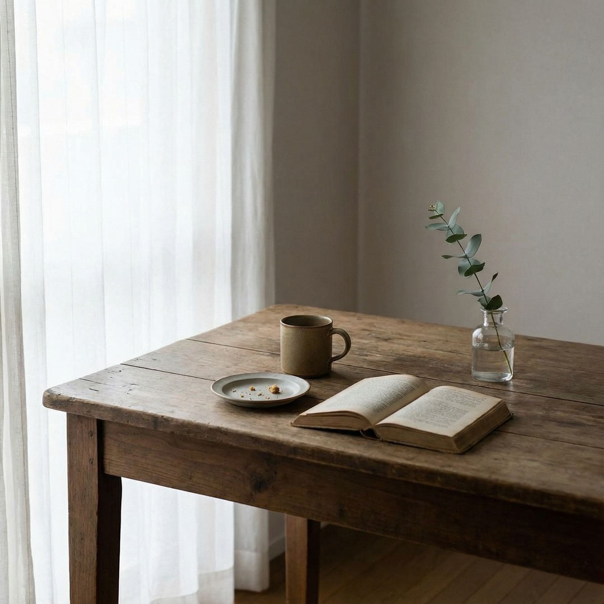 아침에 차분하게 하루를 시작하는 여백 있는 공간의 모습