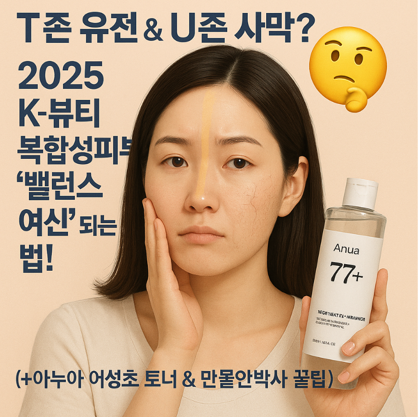 🤔 T존 유전 &amp; U존 사막? 2025 K-뷰티 복합성피부 '밸런스 여신' 되는 법! (+아누아 어성초 토너 &amp; 만물안박사 꿀팁)