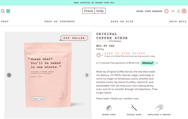 Frank Body 웹사이트