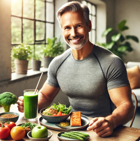 건강식을 맛있게 먹고 있는 모습을 표현한 이미지