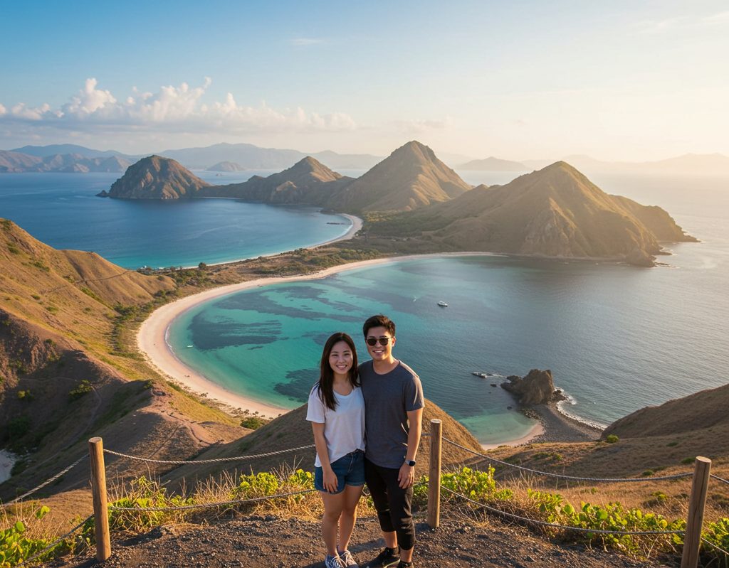 국립공원을 배경으로 연인이 사진을 찍는다. 생성사진