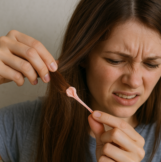 머리카락에 붙은 껌 제거 모습