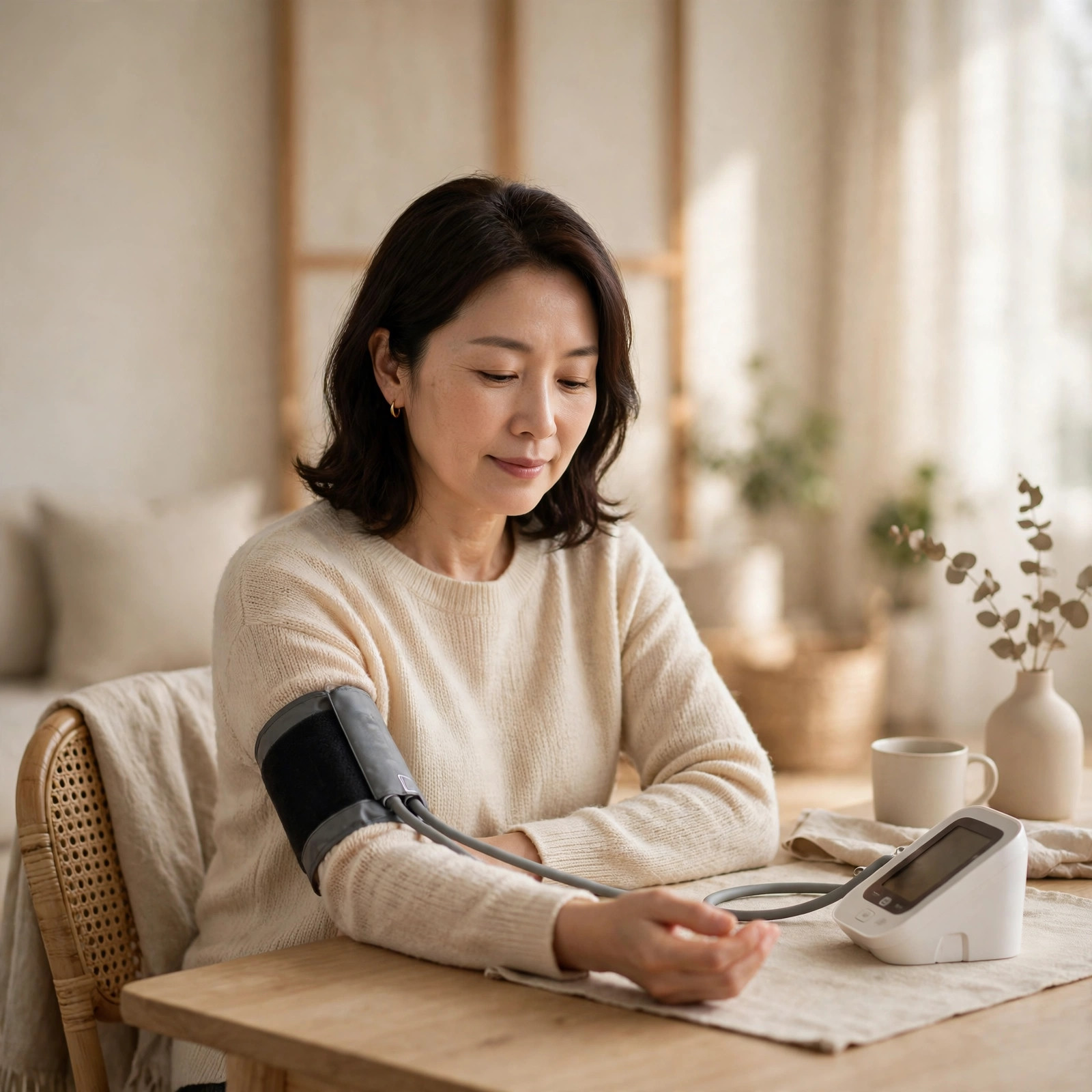 가정에서 혈압 측정 장면