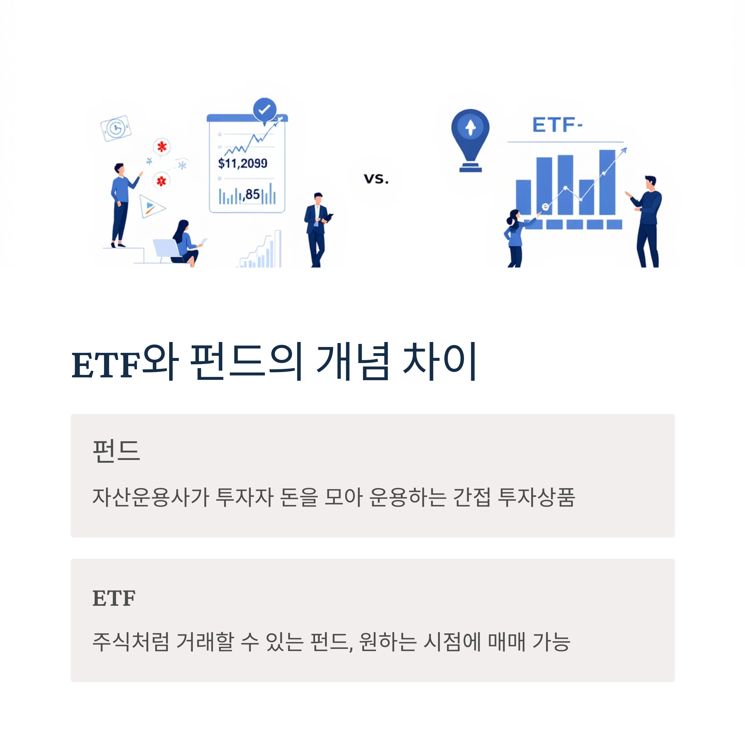 ETF와 펀드의 개념 차이와 관련된 그림