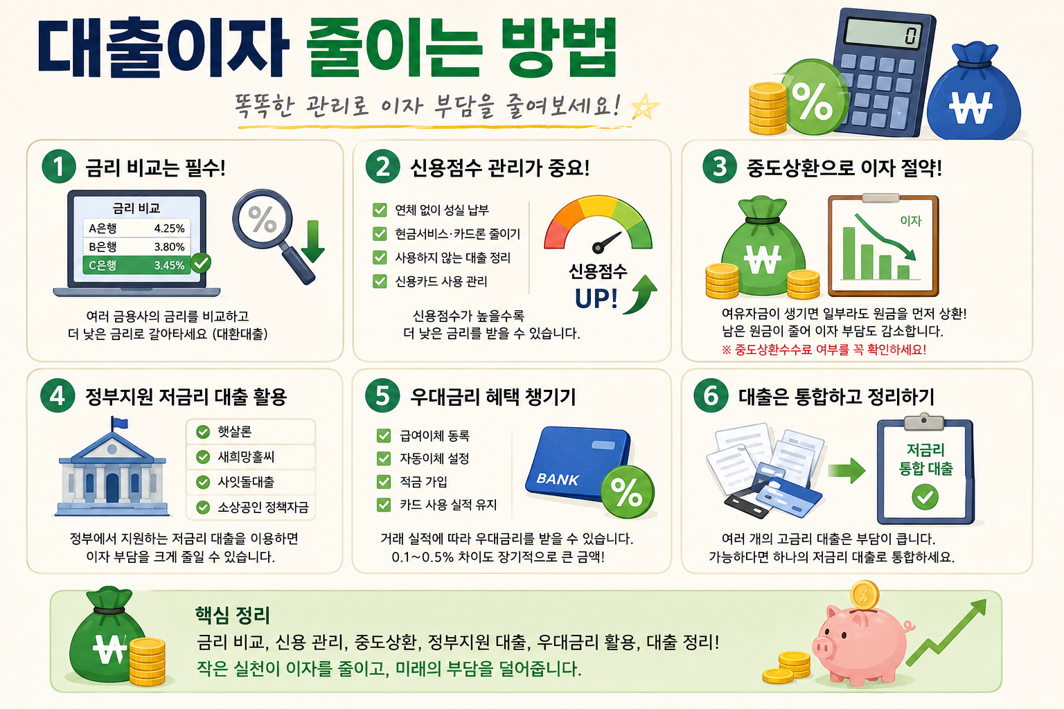 “대출이자 줄이는 방법과 금리 절약 팁 정리 이미지”