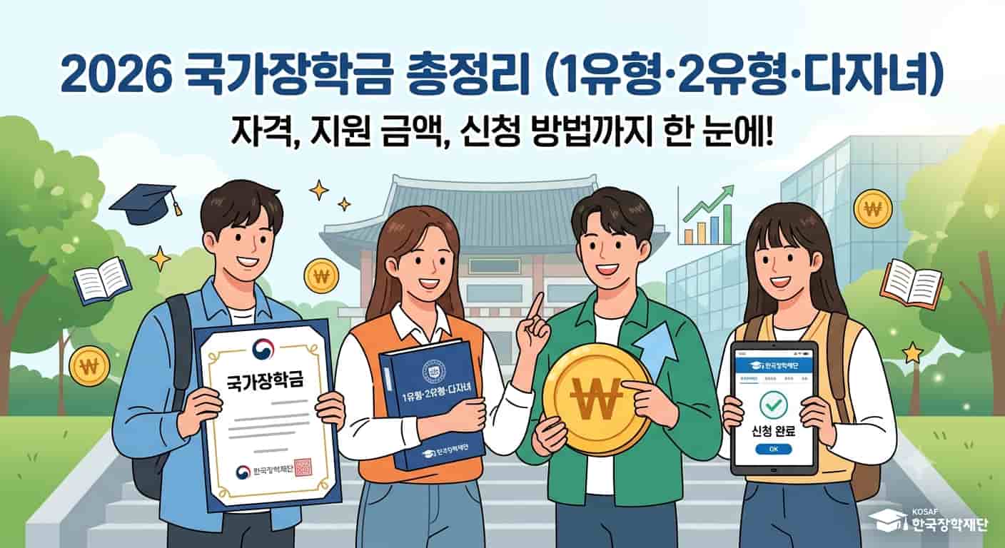 2026 국가장학금 1유형 2유형 다자녀 신청 자격 및 지원 금액 신청 방법 안내