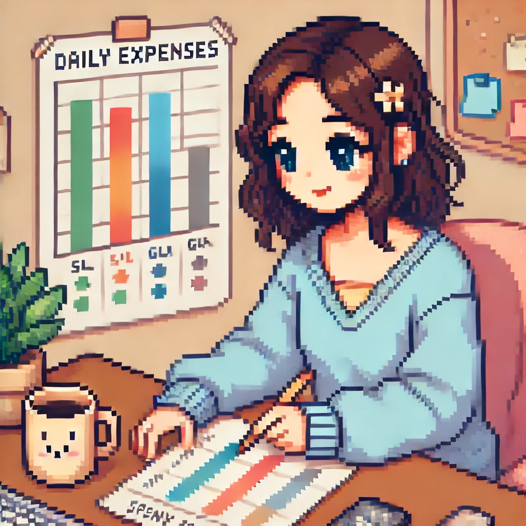 지출 트래킹을 시각화하여 기록하는 여자