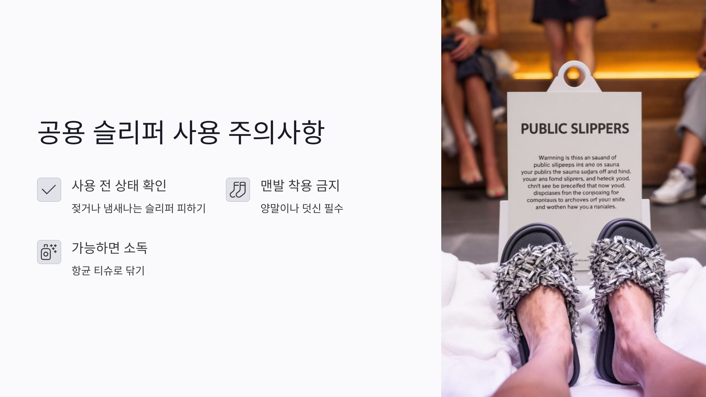 공용 슬리퍼로 인한 무좀 감염 주의법