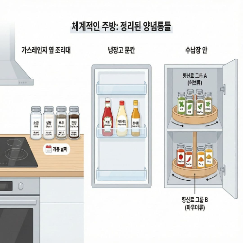 주방 양념통·조미료 정리, 유통기한 관리하고 위생적으로 보관하는 법