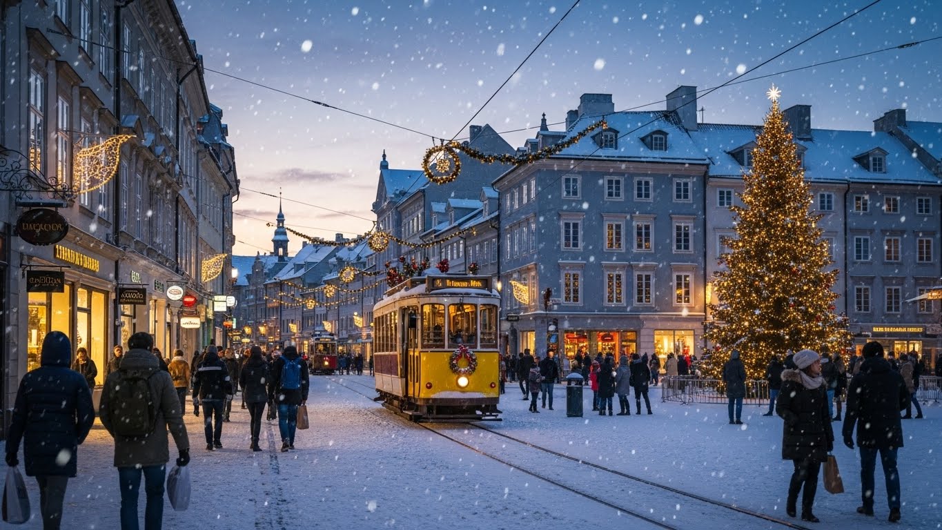 화이트 크리스마스의 거리 모습