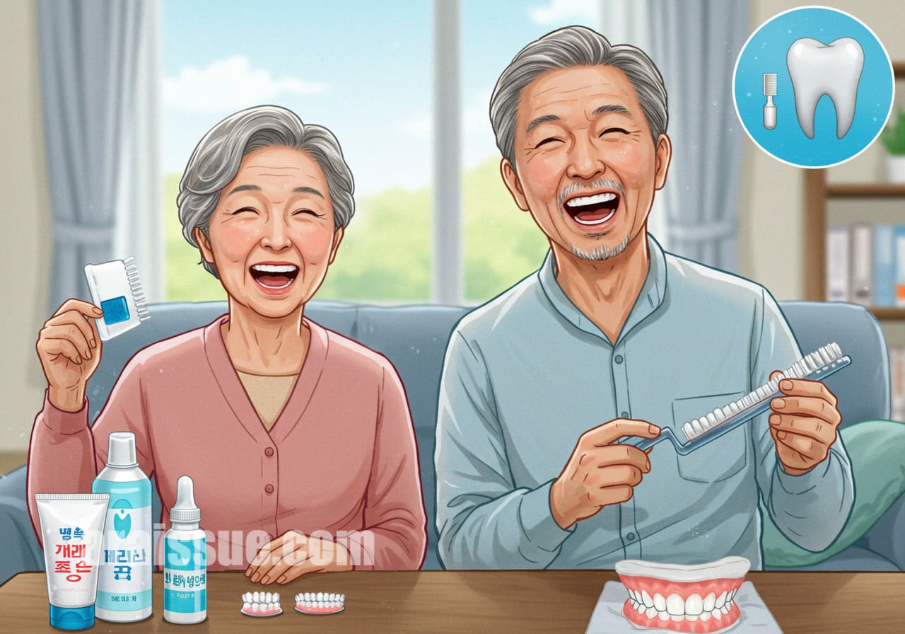 치료비 절감 후 행복한 미소를 짓는 한국인 어르신들, 가족과 함께하는 모습.