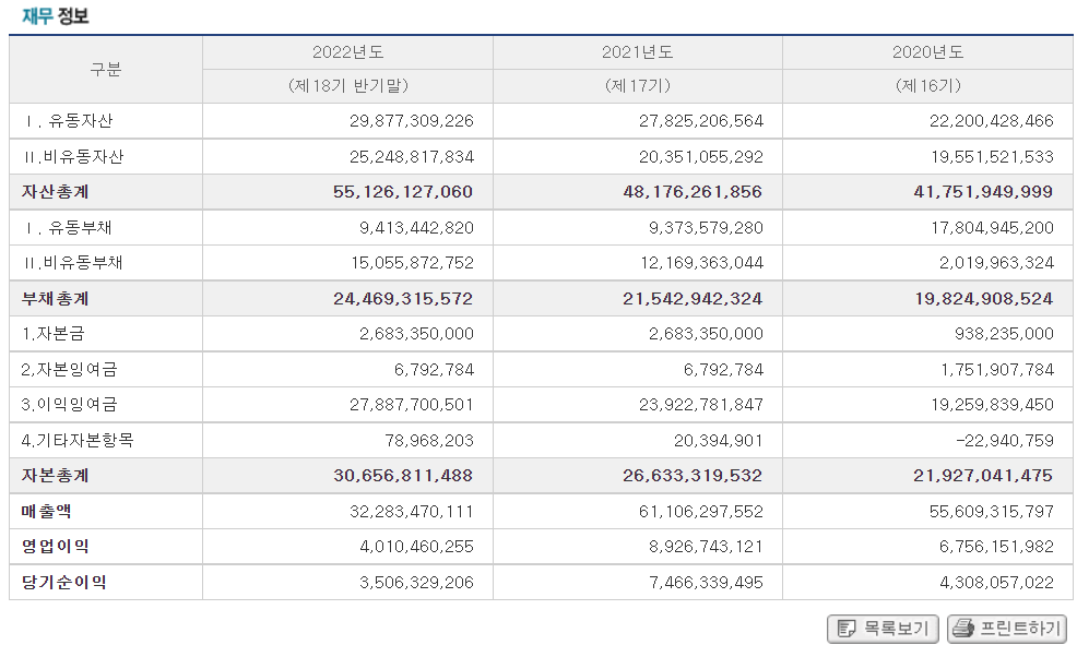 모델솔루션 재무재표