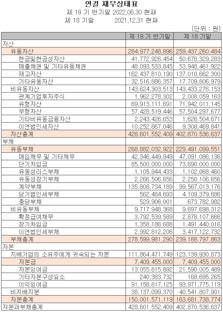 원익피앤이 - 재무상태표