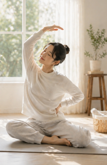 가볍게 허리 스트레칭하는 모습