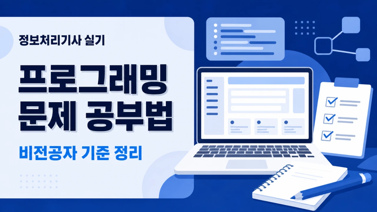 정보처리기사 실기 프로그래밍 문제 공부법과 비전공자 준비 순서를 정리한 대표이미지