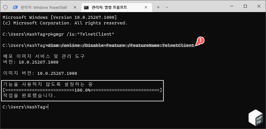 명령 프롬프트 '텔넷 클라이언트' 비활성화
