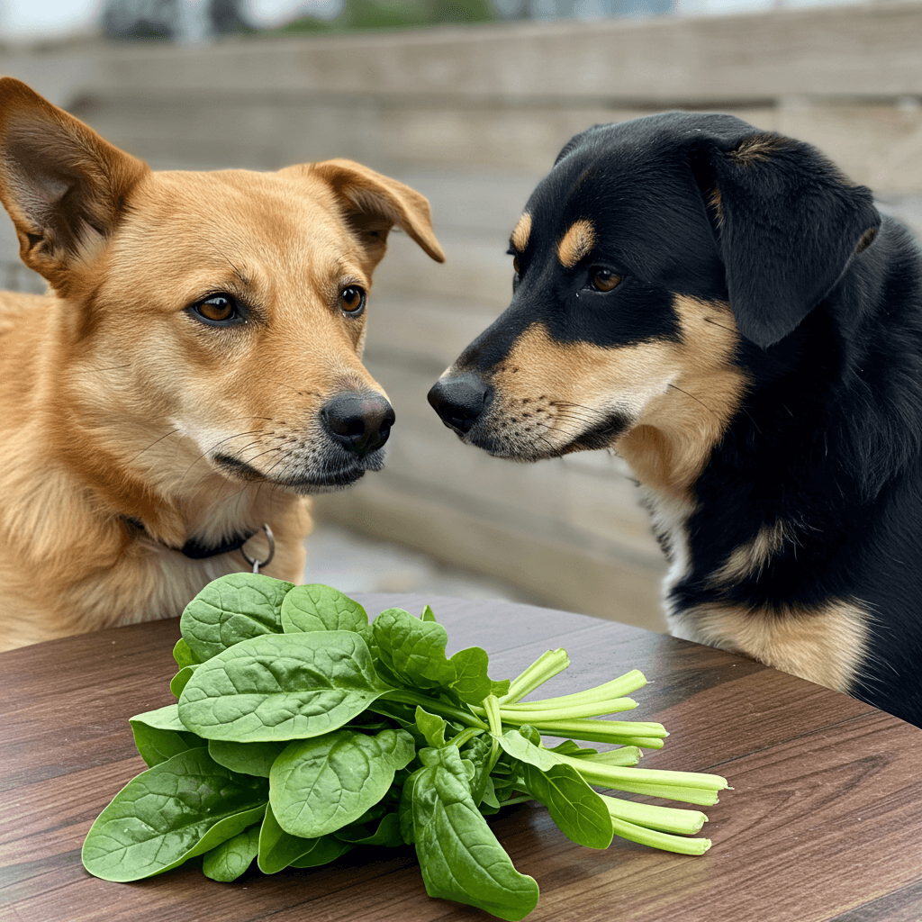 시금치-나물-보는-강아지-두마리