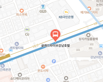 글래드라이브강남호텔에서 인천공항 리무진 공항버스(6703번) 지도 위치