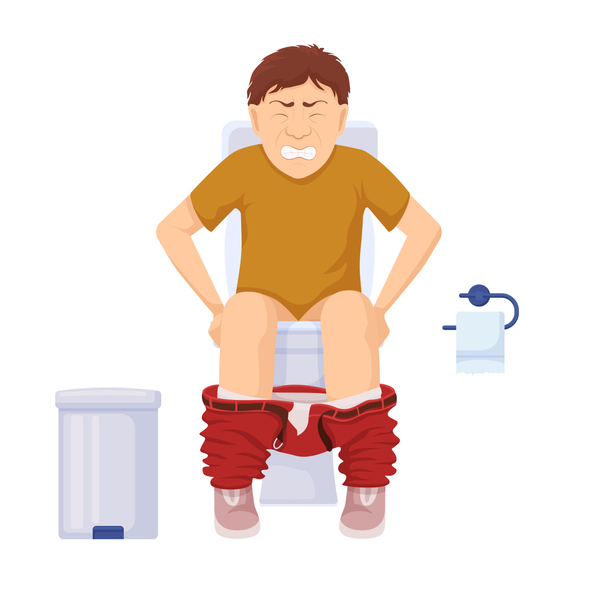 괴로운 표정으로 변기에 앉아있는 모습