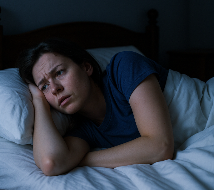 밤에 잠 못 이루고 뒤척이는 모습