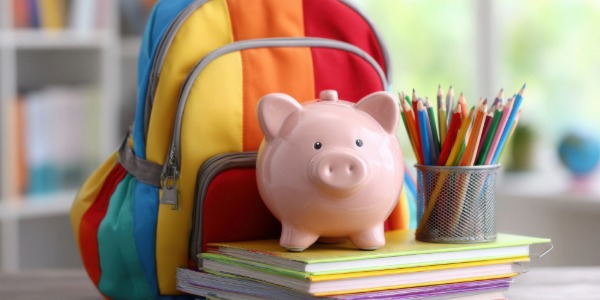 돼지 저금통과 학용품, 책가방