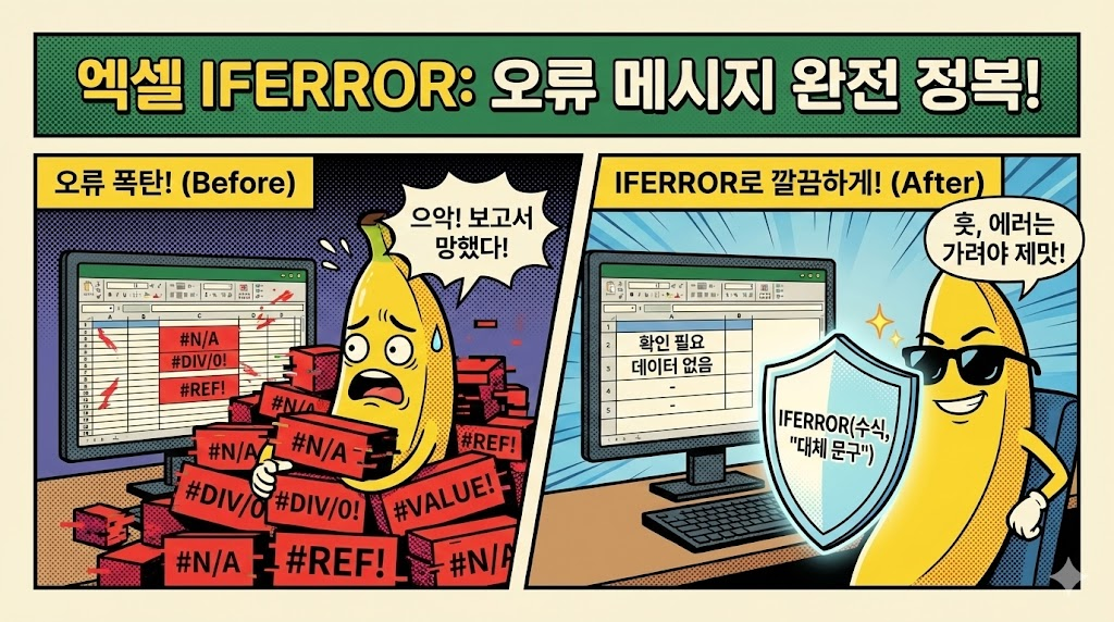 IFERROR: #N/A, #DIV/0! 오류 메시지를 "확인 필요" 같은 깔끔한 문구로 바꾸기