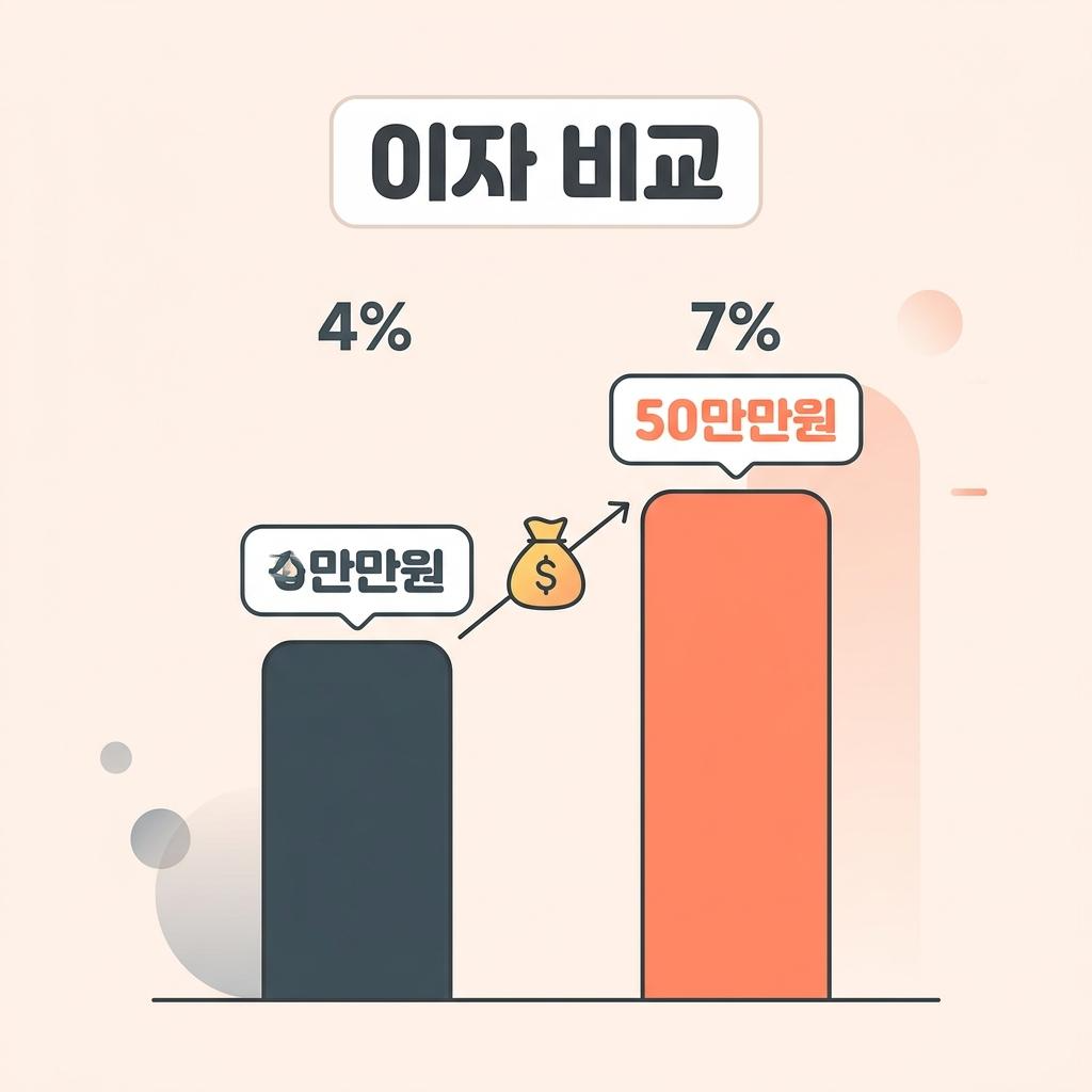 주담대 5억 대출 시 금리 변동에 따른 원리금 및 이자 부담액 비교 차트