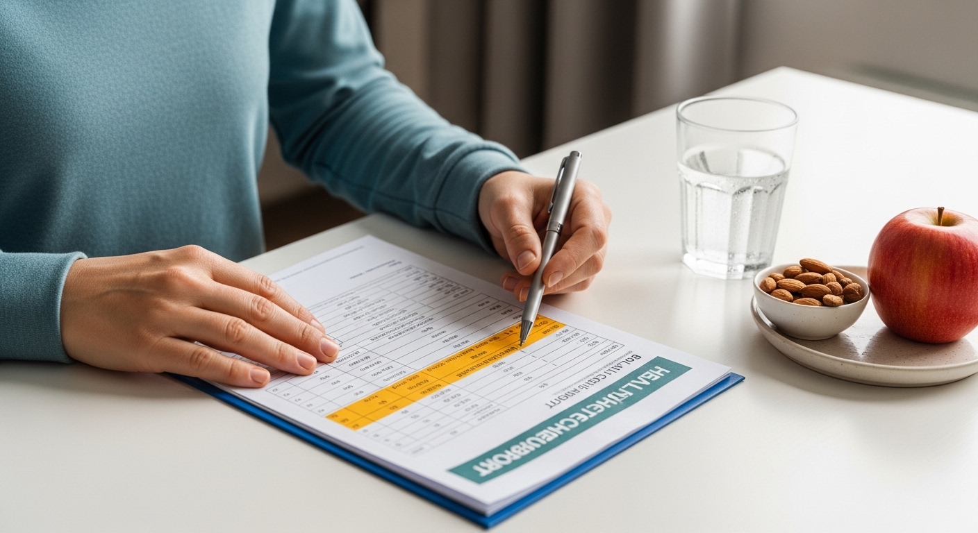 혈당체크지를 확인하고 있다